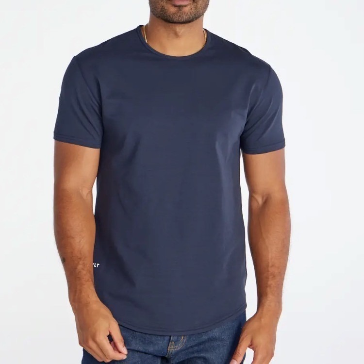 Bylt Drop Cut S/S Lux T-Shirt Mens Navy Blue Large Curved Hem Athletic